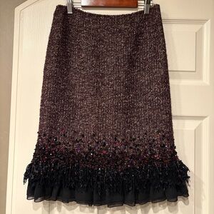 LAFAYETTE 148 New York After 5 Brown Alpaca Wool Tweed Skirt Size 8 Sequins
